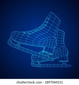 Classic ice figure skates sport equipment. Wireframe low poly mesh vector illustration.