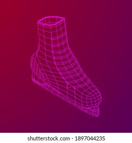 Classic ice figure skates sport equipment. Wireframe low poly mesh vector illustration.