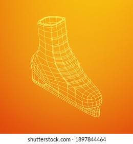 Classic ice figure skates sport equipment. Wireframe low poly mesh vector illustration.