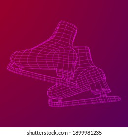 Classic ice figure skates sport equipment. Wireframe low poly mesh vector illustration.