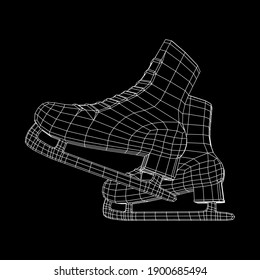 Classic ice figure skates sport equipment. Wireframe low poly mesh vector illustration.