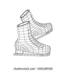 Classic ice figure skates sport equipment. Wireframe low poly mesh vector illustration.