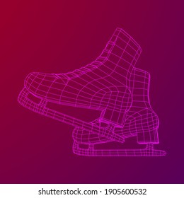Classic ice figure skates sport equipment. Wireframe low poly mesh vector illustration.