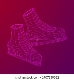 Classic ice figure skates sport equipment. Wireframe low poly mesh vector illustration.