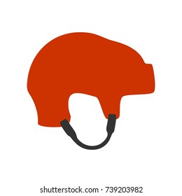 Classic ice hockey red helmet icon in flat style. Side view