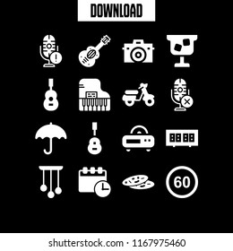 classic icon. 16 classic vector set. chandelier, alarm clock, guitar and cocktail icons for web and design about classic theme