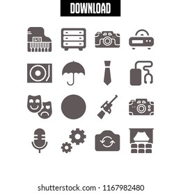 classic icon. 16 classic vector set. microphone, camera, photo camera and chest of drawers icons for web and design about classic theme