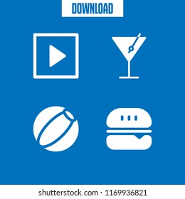classic icon. 4 classic vector set. martini, beach ball, play buttom and burger icons for web and design about classic theme