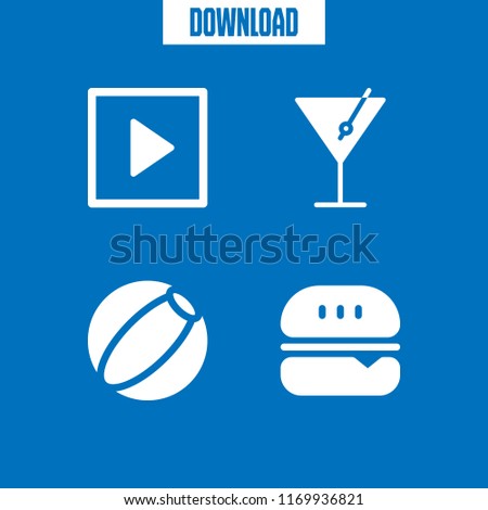 classic icon. 4 classic vector set. martini, beach ball, play buttom and burger icons for web and design about classic theme