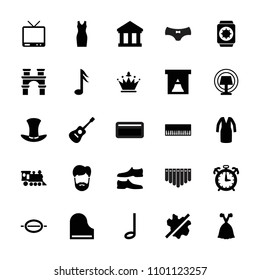 Classic icon. collection of 25 classic filled icons such as no wash, man shoe, dress, piano, window, locomotive, tv, music note. editable classic icons for web and mobile.