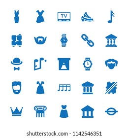 Classic icon. collection of 25 classic filled icons such as greek column, man hairstyle, dress, window, music note, tv, crown. editable classic icons for web and mobile.