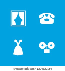 Classic icon. collection of 4 classic filled icons such as desk phone, dress, alarm. editable classic icons for web and mobile.