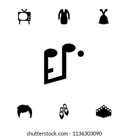 Classic icon. collection of 7 classic filled icons such as dress, tv, harmonica, ballet shoes, man hairstyle. editable classic icons for web and mobile.