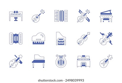 Classic icon set. Duotone style line stroke and bold. Vector illustration. Containing violin, piano, accordion, lyre, mandolin, harpsichord.
