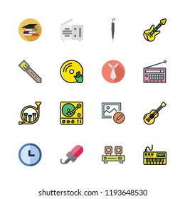 classic icon set. vector set about microphone, photo, electric guitar and tie icons set.