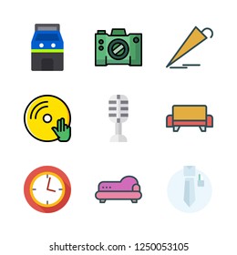 classic icon set. vector set about microphone, sofa, umbrella and camera icons set.