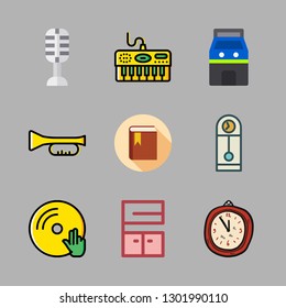 classic icon set. vector set about furniture, clock, trumpet and arcade icons set.