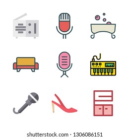 classic icon set. vector set about high hells, microphone, furniture and radio icons set.