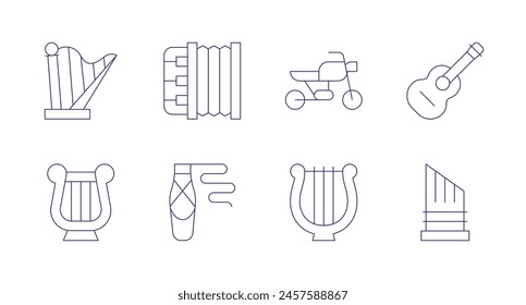 Classic icons. Editable stroke. Containing accordion, lyre, dancer, marble, harp, classic, classicguitar.