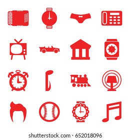Classic icons set. set of 16 classic filled icons such as man hairstyle, female underwear, desk phone, locomotive, music note, harmonic, cabriolet, table lamp, baseball