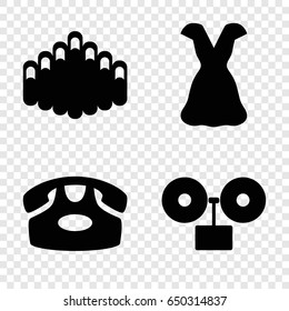 Classic icons set. set of 4 classic filled icons such as desk phone, dress, harmonica