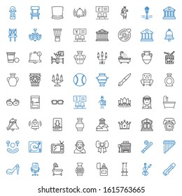 classic icons set. Collection of classic with flute, violin, vase, lighter, bathtub, chair, high heels, baseball, bus stop, ribbon, plato. Editable and scalable classic icons.