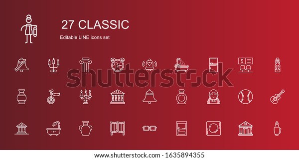 classic icons set.\
Collection of classic with record, arcade, eyeglasses, room\
divider, vase, bathtub, museum, alexander the great, bell. Editable\
and scalable classic\
icons.