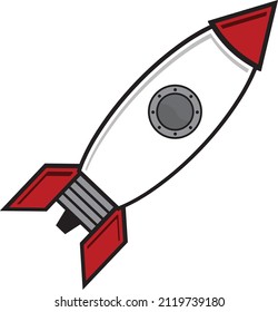 Classic illustrated cartoon style space rocket ship drawing in color. Vector eps graphic design.