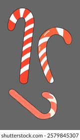 A classic illustration pack, red and white candy cane, ideal for Christmas-themed branding, packaging, and greeting card designs.