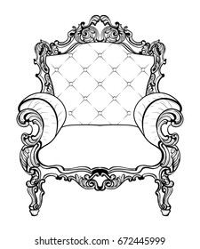 Classic Imperial Baroque armchair with luxurious ornaments. Vector French Luxury rich intricate structure. Victorian Royal Style decor