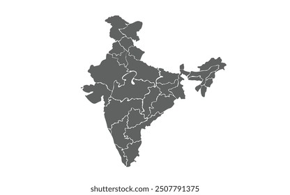 Mapa clásico de la India en tonos de gris, combinando simplicidad con funcionalidad.