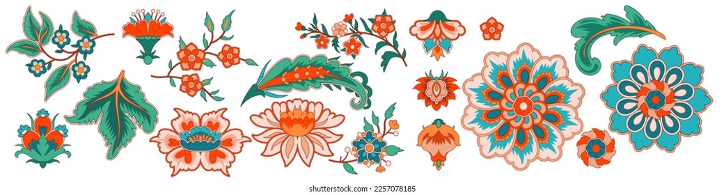 Classic Indian flower in decorative style for textile and prints, vector elements, vintage