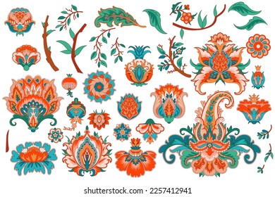 Classic Indian flower in decorative style for textile and prints, vector elements, vintage