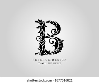 Classic Initial B Letter logo design, elegant floral ornate monogram design vector.