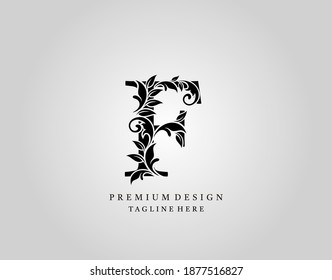 Diseño clásico del logo de la letra F, elegante vector de diseño de monograma ornamentado floral.