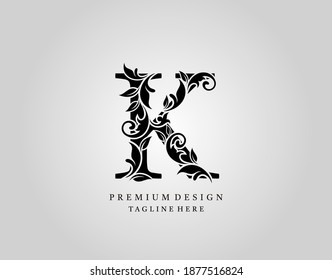 Classic Initial K Letter logo design, elegant floral ornate monogram design vector.