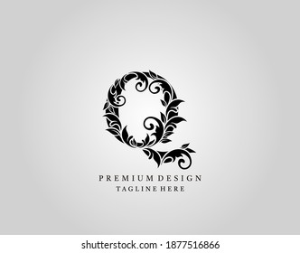 Classic Initial Q Letter logo design, elegant floral ornate monogram design vector.