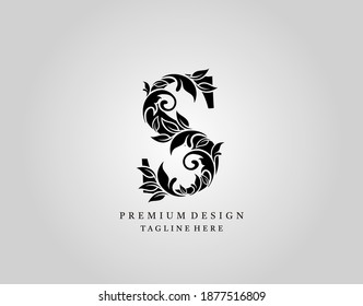 Diseño clásico del logotipo de la letra S, elegante vector de diseño de monograma ornamentado floral.