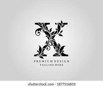 Diseño clásico del logotipo de la letra X inicial, elegante vector de diseño de monograma ornamentado floral.