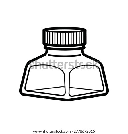 Classic ink bottle with a black screw cap standing upright on a plain background illustrating simplicity and vintage artistry