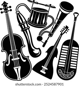 Classic Instrument Silhouette Vector Illustration Set