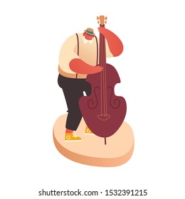 Classic Instrumental Symphony Orchestra Concert. People Musician Character Playing Music with Instruments Performing on Stage with Cello Performance. Flat Vector Illustration
