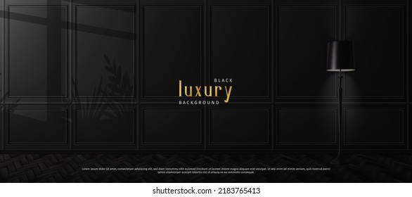 Classic interior with copy space, decorated with wooden panels. Luxury wall with shadows, lamp and classical decor. Architectural realistic vector background.