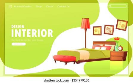 Classic interior design banner. Landing Page Website concept. Comfortable furniture for your house. Vector cartoon illustration 