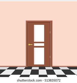 Classic interior with door. Realistic vector illustration of the interior