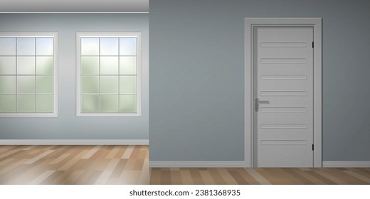 classic  interior empty room with two windows and door mock up vector illustration