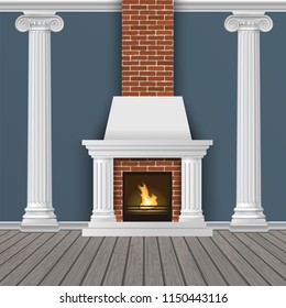 Classic interior wall with fireplace