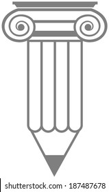 classic ionic column, column in the form of a pencil, art idea