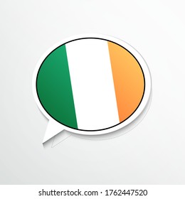 Classic Ireland country flag on speech bubble. Abstract languages concept flat illustration