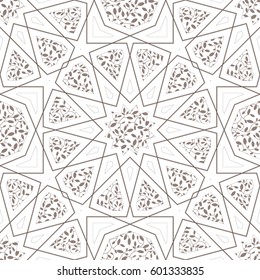 Classic Islamic seamless beige pattern vector traditional line texture with flower and leaf. Graphic illustration geometric arabic background